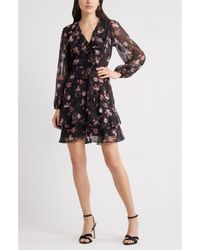 Chelsea28 - Floral Ruffle Trim Long Sleeve Chiffon Minidress - Lyst