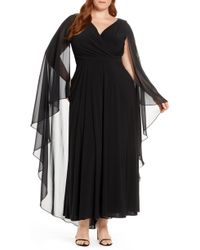 xscape long sleeve gold embroidered rouched gown