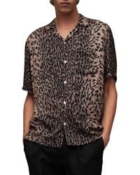 AllSaints - Leoza Leopard Print Short Sleeve Button-up Camp Shirt - Lyst