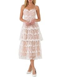 Endless Rose - Floral Embroidered Tiered Lace Midi Dress - Lyst