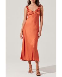 Astr - Zoie Ruffle Neck Satin Slipdress - Lyst
