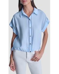 DKNY - Ladder Lace Detail Short Sleeve Button-Up Shirt - Lyst