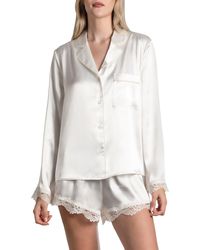 In Bloom - Felicity Lace Trim Long Sleeve Satin Shorts Pajamas - Lyst