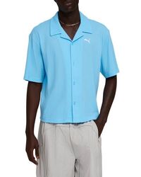 PUMA - Wardrobe Essentials Waffle Knit Boxy Button-Up Shirt - Lyst