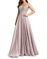 Mac Duggal - Appliqued Cap Sleeve Bodice Flowy Gown - Lyst