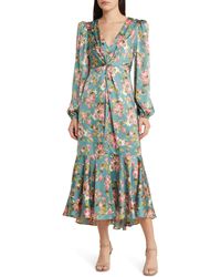 Astr - Floral Print Long Sleeve Midi Dress - Lyst
