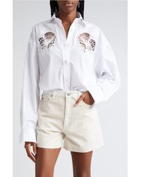 Stella McCartney - Cornelli Floral Embroidered Cutout Oversize Cotton Button-up Shirt - Lyst