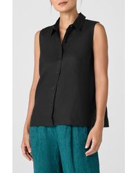 Eileen Fisher - Classic Sleeveless Organic Linen Button-up Shirt - Lyst