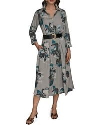 Donna Karan - Floral Print Long Sleeve Belted Shirtdress - Lyst