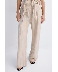 Mango - Pinstripe Wide Leg Linen & Cotton Pants - Lyst