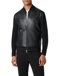 Bugatchi - Leather Front Zip-Up Cotton & Cashmere Cardigan - Lyst