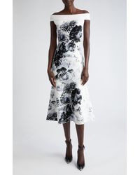 Alexander McQueen - Chiaroscuro Floral Jacquard Off The Shoulder Knit Midi Dress - Lyst