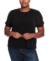 Cece - Puff Sleeve Mixed Media Top - Lyst