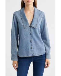 FRAME - The Low Collar Denim Button-Up Shirt - Lyst