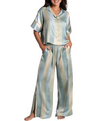 MIDNIGHT BAKERY - Ombré Lane Stripe Short Sleeve Satin Pajamas - Lyst