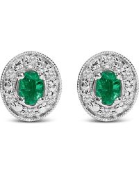 Haus of Brilliance - 14K Oval Emerald And 1/10 Ct Diamond Halo Stud Earrings - Lyst