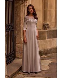 La Femme - Jersey Mother Of The Bride Gown With Lace Neckline - Lyst