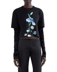 Givenchy - Floral Layered Long Sleeve Crop T-shirt - Lyst