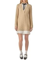 English Factory - Mixed Media Cable Stitch Long Sleeve Sweater Dress - Lyst