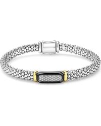 Lagos - Two-Tone Ceramic Diamond Caviar Bracelet - Lyst