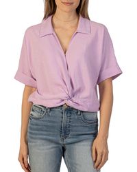 Kut From The Kloth - Rebel Knot Front Linen Blend Top - Lyst