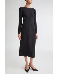 Carolina Herrera - Bow Detail Cutout Long Sleeve Crepe Tea Length Dress - Lyst