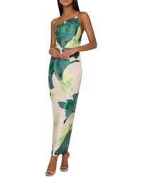 MILLY - Tropical Forest Jacquard Strapless Midi Dress - Lyst