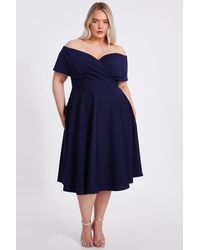 Quiz - Plus Size Scuba Crepe Bardot Wrap Midi Skater Dress - Lyst