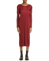 Pleats Please Issey Miyake - Monthly Colors November Pleated Long Sleeve Midi Dress - Lyst