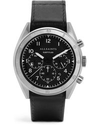 AllSaints Subtitled Iv Leather Strap Watch - Black