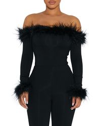 Naked Wardrobe - Ruffle My Feathers Off The Shoulder Bodysuit - Lyst