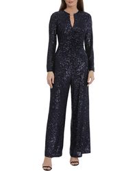 Maggy London - Ruched Bodice Sequin Long Sleeve Wide Leg Jumpsuit - Lyst