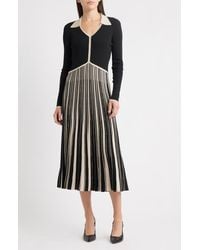 ZOE AND CLAIRE - Stripe Long Sleeve Pleated Sweater Dress - Lyst