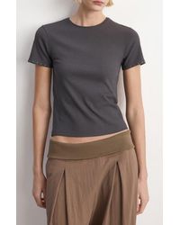 Mango - Studded Trim Stretch Cotton Blend Rib Crop T-Shirt - Lyst