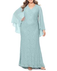 Betsy & Adam - Lace Cape Sleeve Gown - Lyst