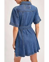 Knit & Lounge - Short Sleeve Belted Denim Shirt Dress - Lyst