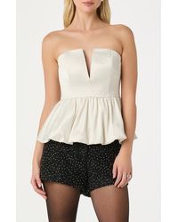 Astr - Satin Strapless Plunge Peplum Top - Lyst