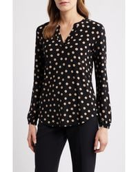 Anne Klein - Polka Dot Split Neck Top - Lyst