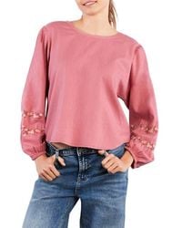 Billy T - Floral Embroidery Cotton Blend Poet Top - Lyst