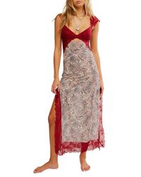 Free People - Suddenly Fine Floral Print Cutout Lace Trim Nightgown - Lyst