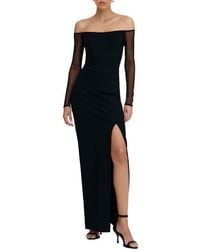 MARCELLA - Marian Off The Shoulder Mesh Long Sleeve Gown - Lyst