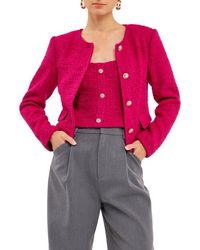 Endless Rose - Round Neck Bouclé Crop Jacket - Lyst