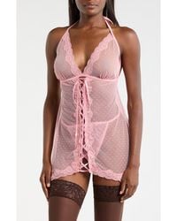 Dreamgirl - Swiss Dot Mesh Basque & G-String Set - Lyst