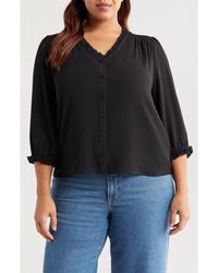 Cece - Ruffle Trim V-Neck Button-Up Top - Lyst