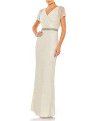 Mac Duggal - Beaded Butterfly Sleeve Column Gown - Lyst
