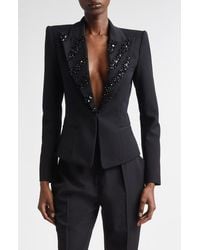 Balmain - Crystal Zebra Stripe Wool Grain De Poudre Jacket - Lyst