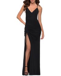 La Femme - Ruched Jersey Sheath Gown - Lyst