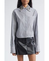 Sportmax - Quagga Stripe Embellished Collar Cotton Button-Up Shirt - Lyst