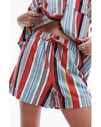 TOPSHOP - Stripe Linen Blend Drawstring Shorts - Lyst