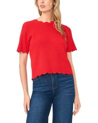 Cece - Pointelle Knit Scallop Trim Sweater - Lyst